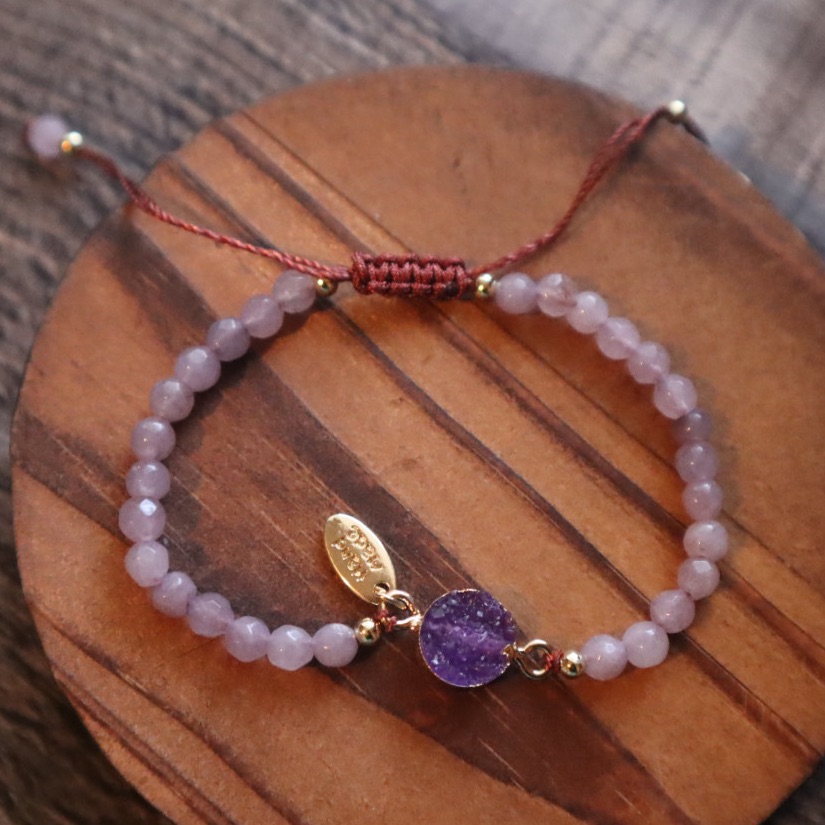 Purple Druzy Beaded Bracelet With Gold Accents 22$